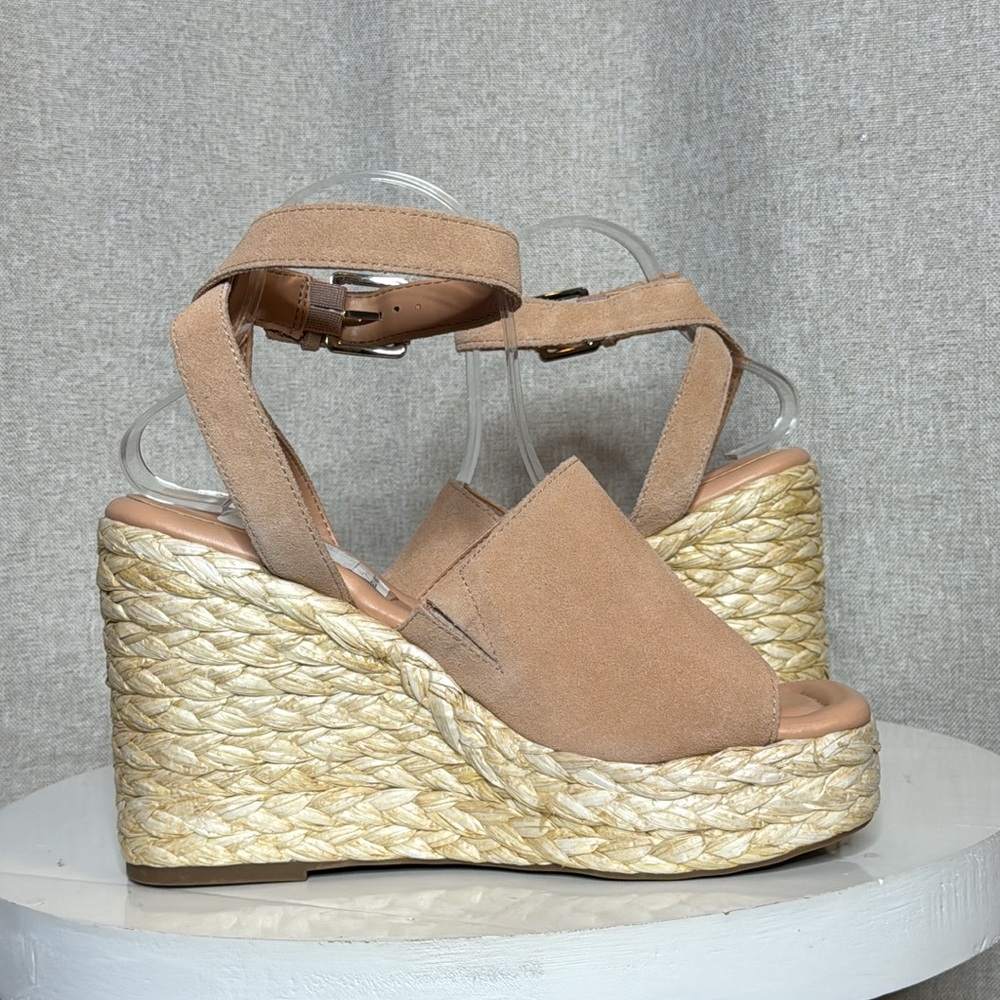 MARC FISHER NELLY PEACH SUEDE WOMENS  ANKLE STRAP ESPADRILLE WEDGES **NWT** - Picture 6 of 15